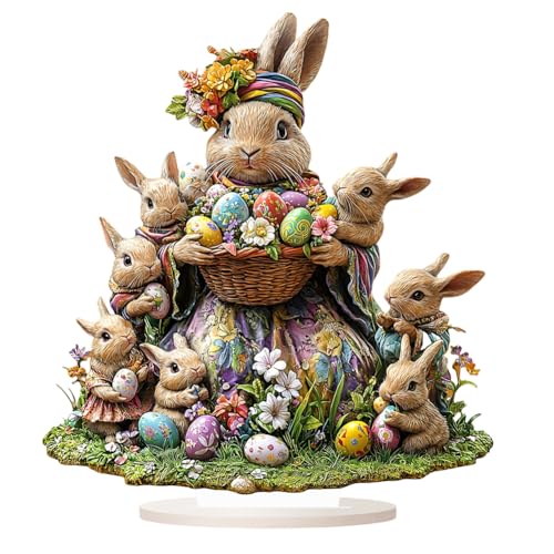 URFDCAD 2D Acryl Osterhase Dekor, Osterhasen Statue Frühlings Innendekoration Osterdekoration für den Urlaub, 2D flachen Kaninchen Ostereier Häschen Dekor Osterhasen Ostereier Statue Hasenfiguren von URFDCAD