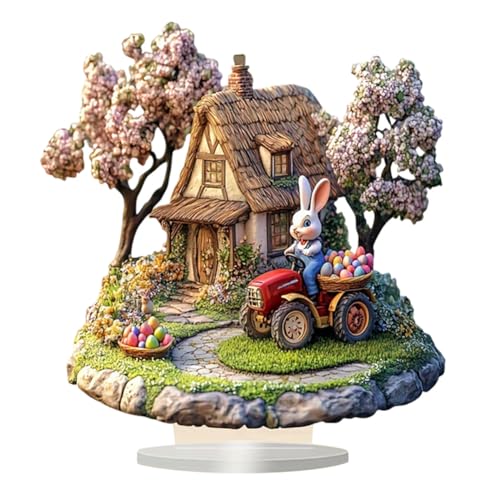 URFDCAD 2D Acryl Osterhase Dekor, Osterhasen Statue Frühlings Innendekoration Osterdekoration für den Urlaub, 2D flachen Kaninchen Ostereier Häschen Dekor Ostern Festliche Acryl Tisch Häschen Dekor von URFDCAD