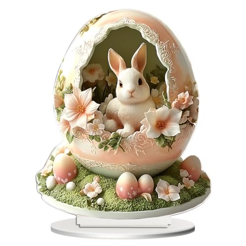 URFDCAD 2D Acryl Osterhase Dekor, Osterhasen Statue Frühlings Osterdekoration für den Urlaub, 2D flachen Kaninchen Ostereier Häschen Dekor Acryl Tisch Häschen Frühlingsdeko Ostergeschenk von URFDCAD