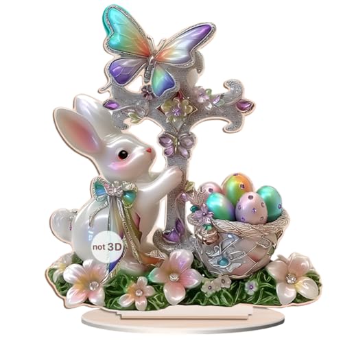 URFDCAD 2D flachen Kaninchen Ostereier Häschen Dekor 2D Acryl Osterhase Dekor, Osterhasen Statue Frühlings Innendekoration Ostern Festliche Acryl Tisch Häschen Dekor Schild Schreibtisch Ornament von URFDCAD