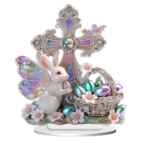 URFDCAD 2D flachen Kaninchen Ostereier Häschen Dekor 2D Acryl Osterhase Dekor, Osterhasen Statue Frühlings Innendekoration Ostern Festliche Acryl Tisch Häschen Dekor Schild Schreibtisch Ornament von URFDCAD