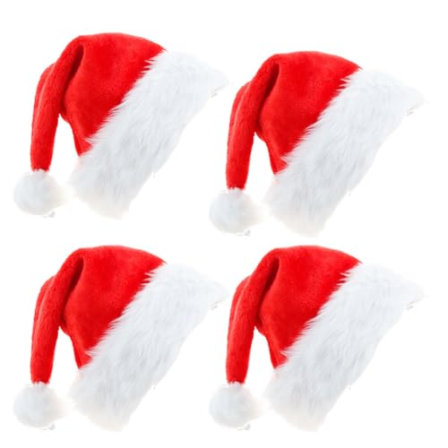 URFDCAD 4pcs Luxurious Christmas hat red Santa hat Women Men red Santa hat warm Santa hat Classic red Santa hat New Year Santa hat Children Adults Party hat von URFDCAD