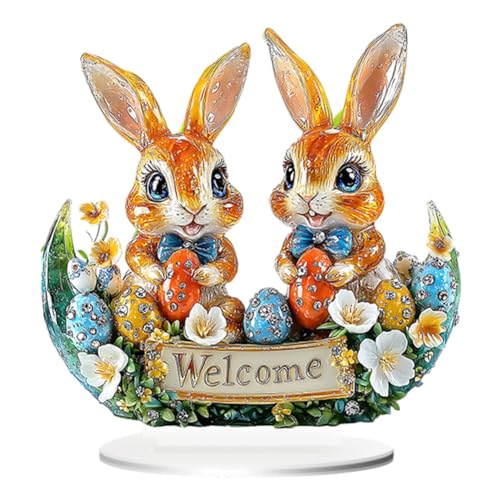 URFDCAD Acryl Osterhase Dekor 2D Flache Zeichen, Osterhasen Statue Frühlings Innendekoration für den Urlaub, 2D flachen Kaninchen Ostereier Häschen Dekor Osterhasen Ostereier Statue Hasenfiguren von URFDCAD