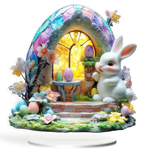 URFDCAD Osterhasen Tischdekorationen, Osterhasen Figurenmodell 2D Acryl Kaninchen Figur Osterhasen Statue Ostereier Oster Desktop Dekor Osterparty Osterhasen Figur Frühlingsdeko Kaninchen Spielzeug von URFDCAD