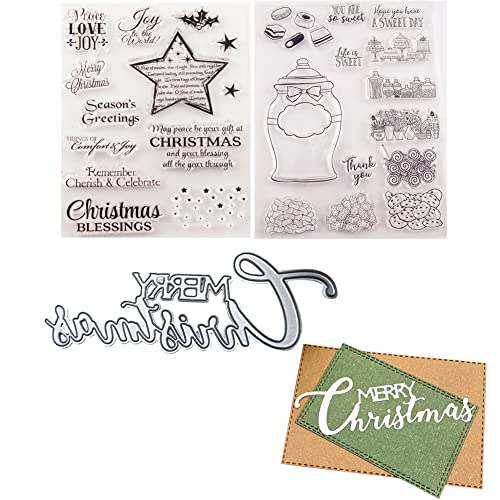 1 Satz Weihnachten DIY Stanzschablonen Und Clear Stempel,Alphabet Prägeschablonen Stanzmaschine Schablonen Stanzformen,Klar Silikonstempel Stanzen Set,Für DIY Album Scrapbooking Fotopapier Karten von URFEDA