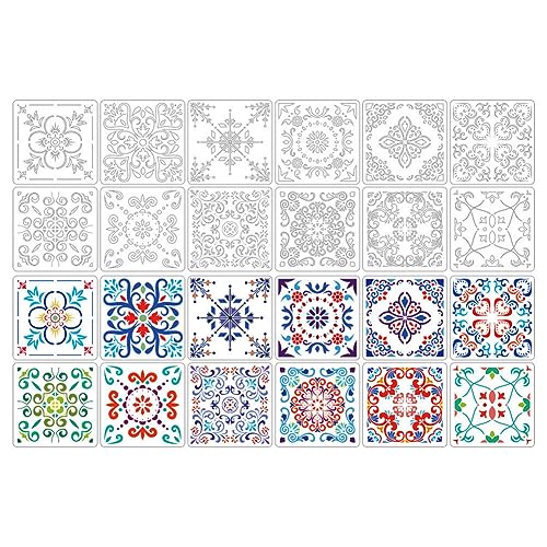 12 Stk Mandala Schablonen Set, Zeichnung Malschablonen DIY Schablonen, Mandala Schablonen Zeichnen Set Kachelmuster Schablone Vorlagen für Scrapbooking Holz Boden Möbel Fliesen Leinwand Deko von URFEDA