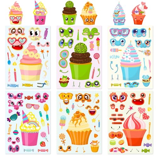 6 Stück Donut & Kuchen Aufkleber SüßIgkeiten Aufkleber, Eigene Kuchen Mix und Match Aufkleberbögen erstellen Nachtisch Aufkleber DIY Kinder Sticker Set für Kinder Party Favor Supplies Craft von URFEDA