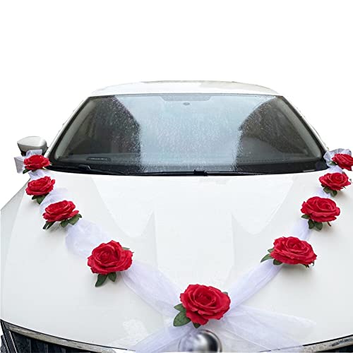 Autoschmuck Hochzeit Motorhaube,Auto Schmuck Organza,Herz Auto Schmuck Braut Paar Rose Deko Dekoration Car Wedding Girlande,Hochzeitsauto Deko,Blumenschmuck Auto Hochzeit,für Hochzeits Verlobungsfeier von URFEDA