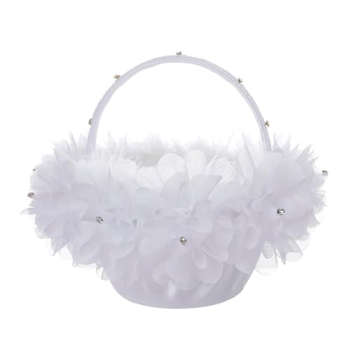 Hochzeits-Blumenkorb Blumenmädchen-Korb Satin-Blumenkörbe mit Fliege eleganter weißer Hochzeits-Blumenkorb Konfetti-Blütenblatt-Blumenkorb für Hochzeit von URFEDA