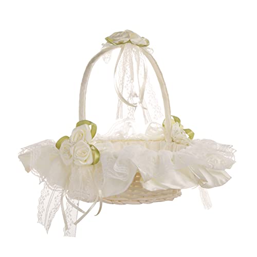 Hochzeits-Blumenkorb Blumenmädchen-Korb Satin-Blumenkörbe mit Fliege eleganter weißer Hochzeits-Blumenkorb Konfetti-Blütenblatt-Blumenkorb für Hochzeit von URFEDA