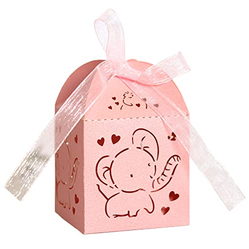 URFEDA 50 Süßigkeiten Box Party Geschenkbox, Folable Elefant Liebe Geschenkbox Hochzeit Geschenkbox mit Schleife Hochzeit Süßigkeiten Box für Hochzeit Geburtstag Party Taufe Kommunion Baby Shower von URFEDA