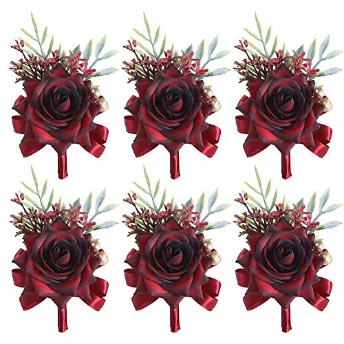 URFEDA 6 Stück Boutonniere Hochzeit Rose Gästeanstecker Hochzeit Handgelenksblume Zubehör Künstliche Ansteckblume Bräutigam Hochzeitsanstecker mit Clip für Braut Brautjungfer Gäste Herren Damen Party von URFEDA