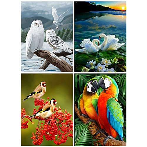 URFEDA Diamond Painting, 4er Set DIY 5D Diamant Painting Bilder Erwachsene, Diamond Painting Set Erwachsene Kinder Bäume Vögel Blumen DIY Cross Stickerei Diamant Malerei für Home Wand Décor (20x30cm) von URFEDA