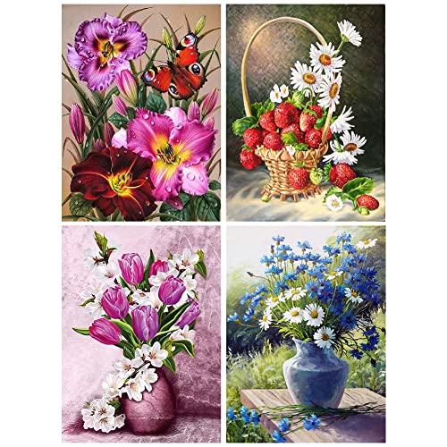 URFEDA Diamond Painting, 4er Set DIY 5D Diamant Painting Bilder Erwachsene, Diamond Painting Set Erwachsene Kinder Bäume Vögel Blumen DIY Cross Stickerei Diamant Malerei für Home Wand Décor (20x30cm) von URFEDA