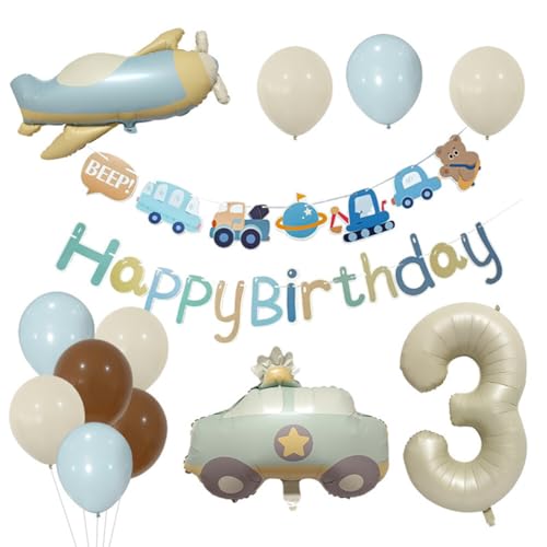 URFEDA Geburtstagsdeko 3 Jahre Jungen Mädchen,Flugzeug Luftballon Deko Kindergeburtstag, Bär Geburtstag Dekoration,Bunte Folienballon 3 Jahre für Jungen Mädchen Party Dekoration von URFEDA