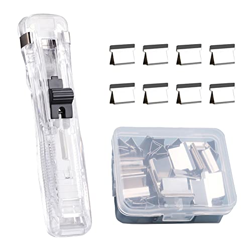 URFEDA Kreativer Hefter, Blatthefter Mini mit 58 Stück Wiederverwendbare Heftklammern Push Hefter Set Binder Clips Muschel Clip Spender, Tragbarer Fast Clam Clip Spender, Geeignet für Büros Weiß von URFEDA