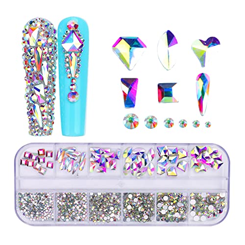 URFEDA Nail Art Strass-Set, 12 Gitter Strasssteine Set Glaskristall AB Strasssteine Glitzersteine Crystal Crystals AB Nagel Strasssteine Nagel Kristalle Strasssteine mit Aufbewahrungsbox Type 3 von URFEDA