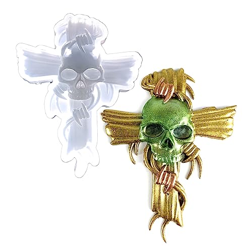 URFEDA Totenkopf Kreuz Silikonform 3D Totenkopf Rose Kreuz Epoxidharz Formen Skelett Kreuz Resin Form Totenkopf Kreuz Silikon Gießform für Halloween Dekoration Wandbehang von URFEDA