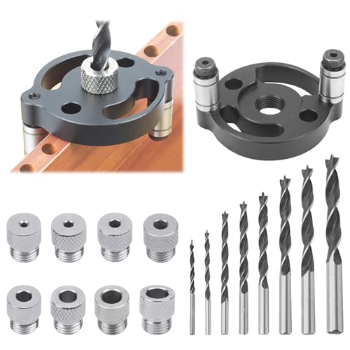 Holzbearbeitungs Bbohrhilfe Locator, Bohrhilfe Senkrecht Bohren, 8-Loch-3/4/5/6/7/8/9/10-mm-Bohrbuchsen, Locator-Lochbohrpositionierungs-Set, mit 8 Dreipunktbohrer, für Holz von URHELP