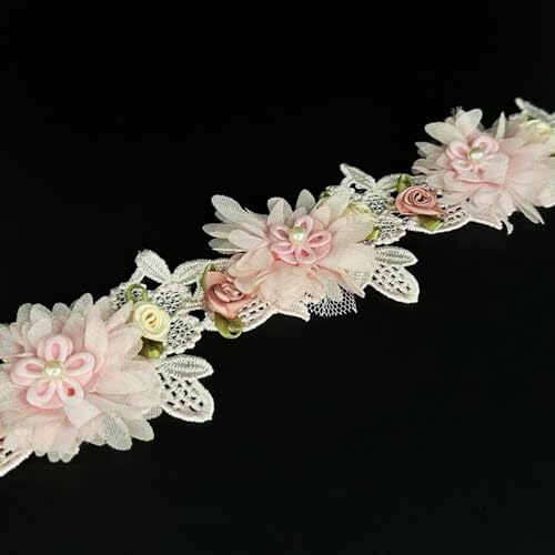 91 cm Vintage Elegante Blume Perlen Spitze Blume Stickerei Spitze Stoff Floral Applikationen für Hochzeit Brautkleid Kleidung Hut Dekoration Braut Handgemachte Nähen Bastelbedarf (Rosa, 91 cm) von URIMPAVIDO