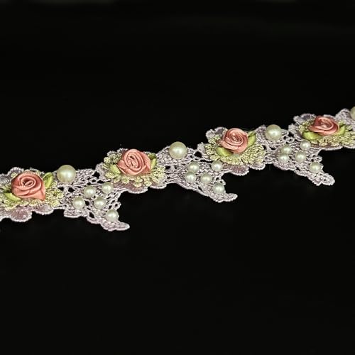 91 cm Vintage weiße Perlen Rose Blumen bestickte Spitzenkante Trim Stoff Blumenapplikationen Spitzenband Braut handgemachte Nähen Handwerk für Hochzeit Brautkleid Kleidung Hut Dekoration (lila) von URIMPAVIDO