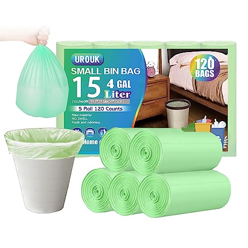 15Liter kleine biologisch abbaubare Müllsäcke Badezimmer Mülleimer Liners, Papierkorb Müllbeutel für Home Office, Badezimmer, Rasen, 120 Count, Grün (Fits3,4 Gallon Bins) von UROUK