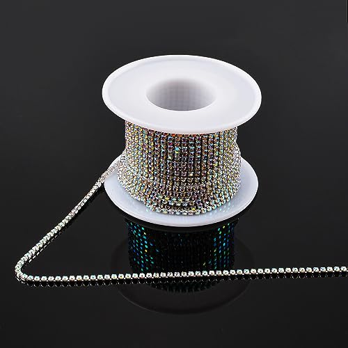 URROMA 10 Yards Kristall Strass Slim Fit Kette mit versilbertem Boden Kristall zum Nähen Perlen und Strass Krallen Kette DIY Nähen Kleidung Zubehör von URROMA