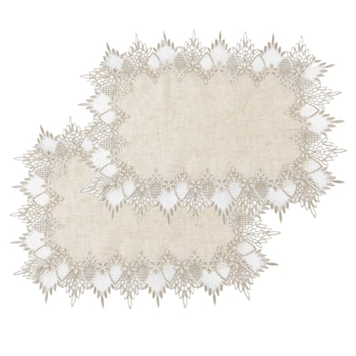 URROMA 2pcs Leinen Beige Tischdecke mit Spitze Trim, Tischdekoration Tischdecke für Esszimmer Küche, 35cm*50cm (rechteckig) von URROMA