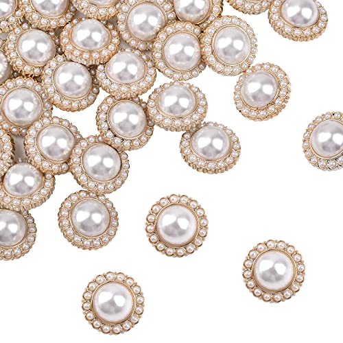 URROMA 30 Pcs Faux Pearl Buttons, Gold Retro Vintage Pearl Buttons Runde Knöpfe nähen auf Knöpfe Verzierungen für DIY Crafts, 23 mm von URROMA