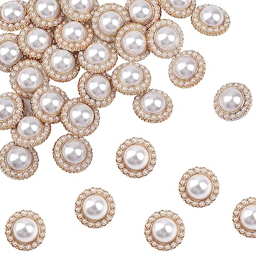 URROMA 30 Pcs Faux Perle Knöpfe, Gold Retro Vintage Perle Acryl Knöpfe Runde Kristall Knöpfe nähen auf Knöpfe Embellishments für DIY Crafts, 18 mm von URROMA