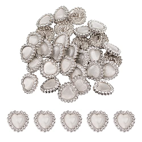 URROMA 30 Pcs Faux Perle Strass Knöpfe, weiß klar herzförmige Knöpfe Kristall Knöpfe nähen auf Knöpfe Verzierungen für DIY Crafts, 12.5 mm von URROMA