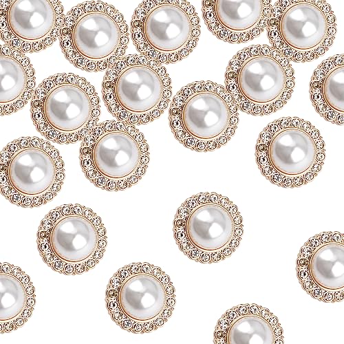 URROMA 30 Pcs Faux Perle Knöpfe mit Strass, Gold Retro Vintage Perle Acryl Knöpfe Runde Kristall Knöpfe nähen auf Knöpfe Verzierungen für DIY Crafts, 23 mm von URROMA