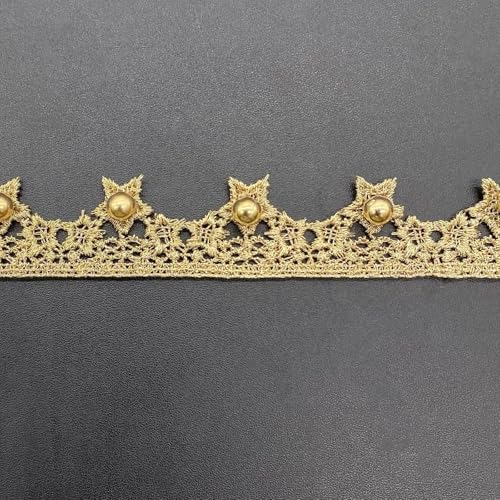 URROMA 9,5 Yd Star Lace Pearl Trim Gold Sewing Trim Pearl Braided Embroidery Beads Ribbon for Costume Dress Wedding Gift Wrapping DIY Craft Arts von URROMA