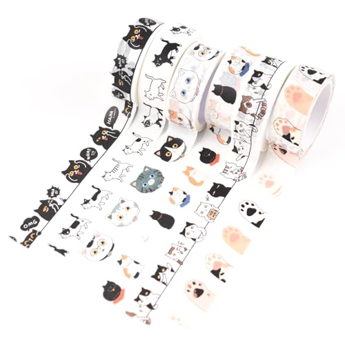 URROMA Cat Washi Tape, 6 Stück, Katzenmuster, Krallen, dekorativ, Clip, Bilderrahmen, Dekoration, Basteln, Zubehör, Klebeband von URROMA