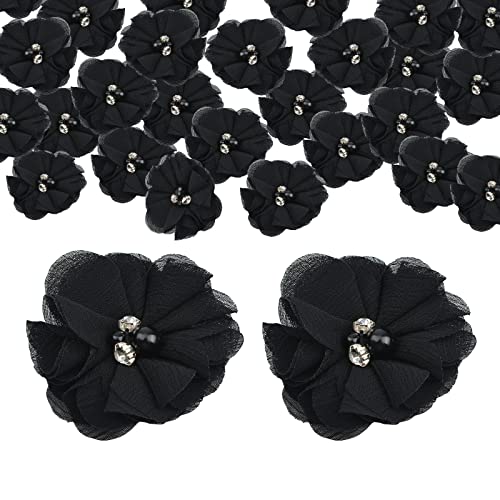 URROMA Chiffon Fabric Flowers for Crafts, 30 Pcs Black Pearl Flower Appliques for Clothes Sew On Fabric Flowers for Headbands DIY Hair Clothes Shoes Accessories von URROMA