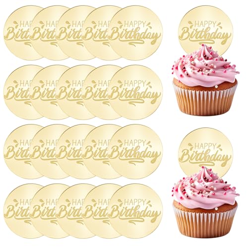 URROMA Cupcake-Aufs鋞ze Happy Birthday, goldfarben, spiegelnd, rund, Acryl, Kuchenspie遝, Cupcake-Scheiben, Dekoration, Dessert, EIS, Zubeh鰎, 20 St點k URROMA Cupcake-Aufs鋞ze Happy Birthday, goldfarben, spiegelnd, rund, Acryl, Kuchenspie遝, Cupcake-Scheiben, Dekoration, Dessert, EIS, Zubeh鰎, 20 St點k von URROMA