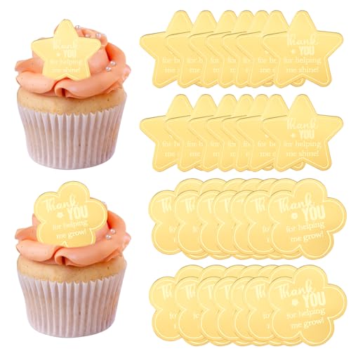 URROMA Cupcake-Aufsätze, 30 Stück, goldfarben, verspiegelt, Sterne, Blumenform, Acryl, Kuchenspieße, Cupcake-Scheiben, Dekoration, Dessert, Eiscreme, Zubehör URROMA Cupcake-Aufsätze, 30 Stück, goldfarben, verspiegelt, Sterne, Blumenform, Acryl, Kuchenspieße, Cupcake-Scheiben, Dekoration, Dessert, Eiscreme, Zubehör von URROMA