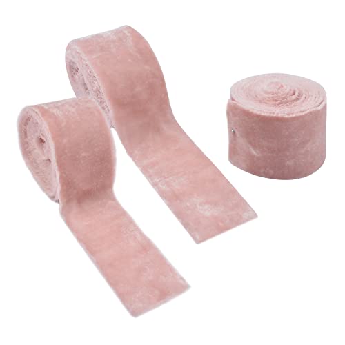 URROMA Dusty Rose Samtband, 3 Rollen Fransen Samt Spitze Stoff Einseitig Satinband Rolle für Hochzeit Geschenkverpackung, Haarschleifen, Blumenarrangement, Heimdekoration von URROMA