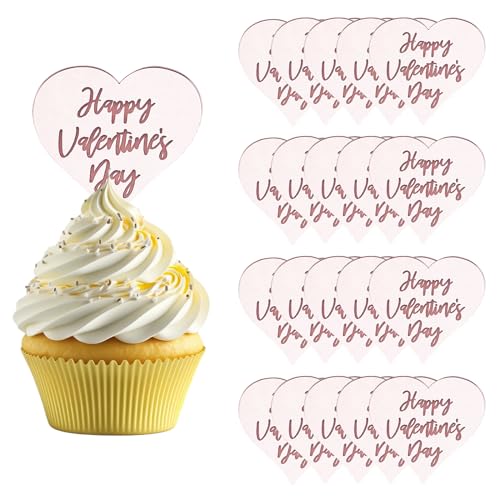 URROMA Happy Valentine's Day Cupcake Toppers, Rose Gold 20pcs Sweet Love Theme Valentine's Day Cupcake for Baby Shower DIY Birthday Party Wedding Valentine's Day von URROMA