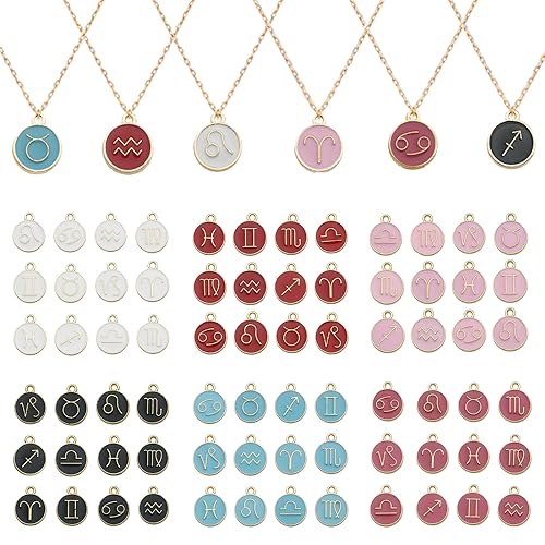 URROMA Kristall-Geburtsstein-Charm-Perlen, 96 Stück, runde Kristall-Charms für Schmuckherstellung, Kristall-Charms, 12 Farben, 72 Pcs, Kunststoff, Kein Edelstein von URROMA