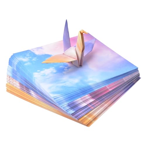 URROMA Origami-Papier mit bunten Wolken, quadratisch, faltbar, Origami-Papier, buntes Hand-Origami-Papier f黵 Bastelarbeiten, Papierkraniche, Bastelzubeh鰎, 14,2 cm, 200 St點k von URROMA