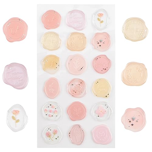 URROMA Pre-Made Wachs Aufkleber, 54 Stück Transparent Acryl Transparent Rosa Floral Theme Gradient Adhesive Wachs Siegel Aufkleber Geburtstag Bridal Shower Party Geschenke Handwerk Scrapbook Geschenk von URROMA