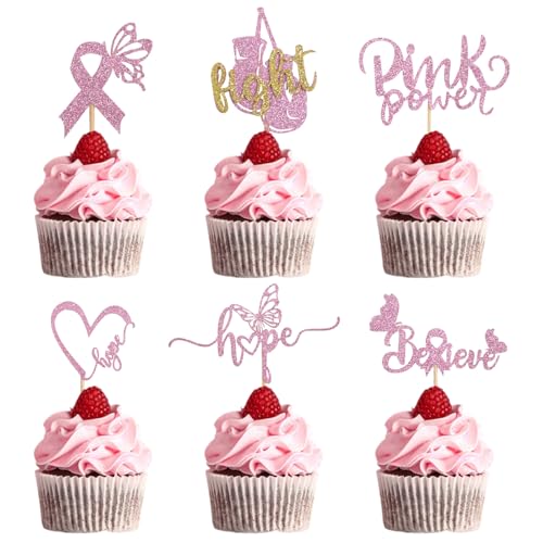 URROMA Rosa Cupcake-Toppers, 36 Stück, Breast Krebs Awareness Cake Picks Love Breast Day Cake Discs Pink Cupcake Dekoration für Krebs Themed Party (Cupcake-Dekoration zum Thema Krebs) von URROMA