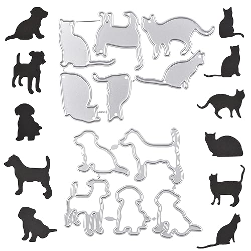 URROMA Stanzformen aus Metall, Motiv: Hunde und Katzen, Karbonstahl, Prägeschablone für Scrapbooking, Papierbasteln, Kartenherstellung, Album, Stempel, DIY-Dekoration, 11 Stück von URROMA