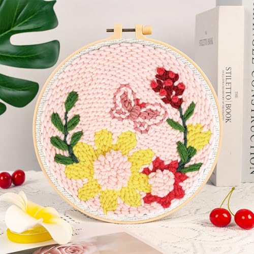 URROMA Stanznadel-Stickset, Blumen-Thema, Stanznadel-Sets für Erwachsene, Anfänger, Bastelsets mit Garnen, Hoop-Starter-Kits für Handwerksliebhaber von URROMA