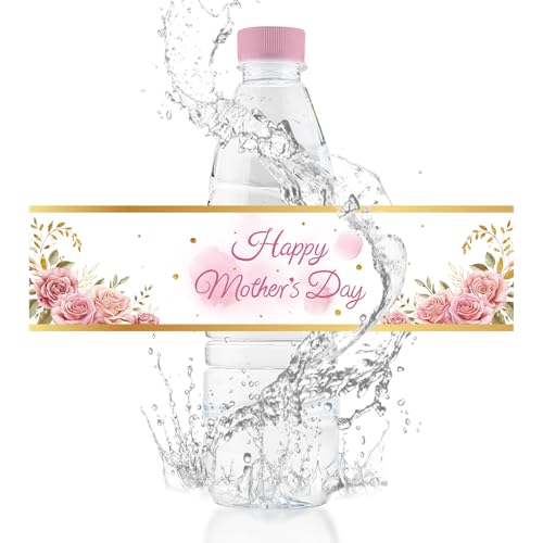 URROMA Wasserflaschen-Etiketten "Happy Mother's Day", Folienprägung, wasserdichte Verpackungen, rosa Rose, Aufkleber, Partyzubehör, 100 Stück von URROMA