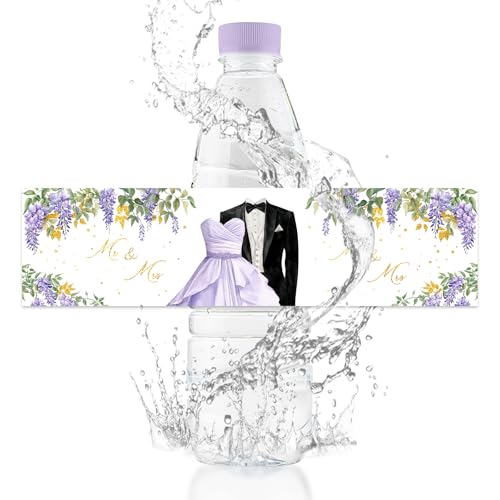 URROMA Wasserflaschen-Etiketten für Hochzeiten, Folienprägung, wasserfest, Violett, Aufkleber für Hochzeit, Brautparty, Dekoration, 100 Stück von URROMA