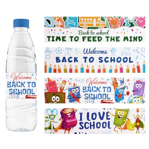 URROMA "Welcome Back to School Wasserflaschenetiketten, 48 St點k, f黵 den Schulanfang, Klassenzimmer, Wasserflaschen-Aufkleber f黵 Partytrinken von URROMA