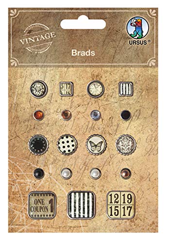 Ursus 40520002 - Brads im rustikalen Vintage Design, 19 Stück in verschiedenen Farben, Formen und Größen, asu Metall, ideal zum Dekorieren von Geschenken, Karten und Bilderrahmen von Ursus