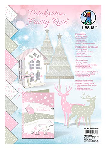 Ursus 11384699 - Fotokarton, Frosty Rose, DIN A4, 300 g/qm, beidseitig bedruckt, 9 Blatt sortiert in 9 Motiven, aus Frischzellulose, ideale Grundlage für Papierkunstwerke von Ursus